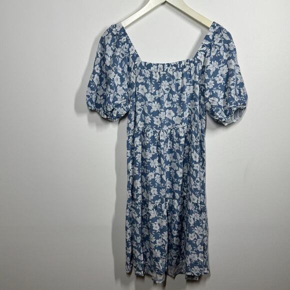 Naif Dress Women S Blue Floral Off the Shoulder Mini Puff Sleeve Cottage Peasant - Picture 6 of 7